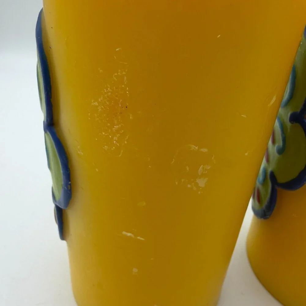 Pier 1 yellow peacock pillar candles set of two summer home decor lake house
